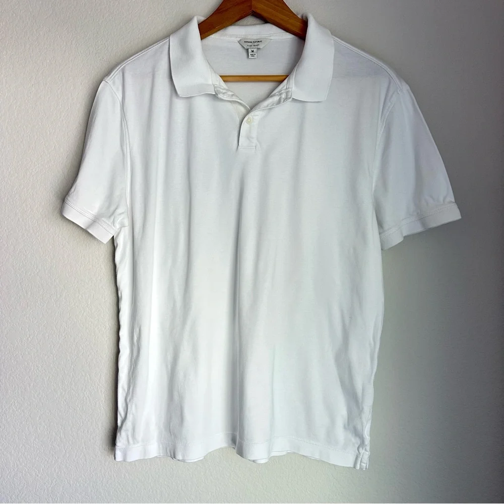 Banana Republic Luxe Touch Mens Classy White Polo Shirt Size Medium Short Sleeve
